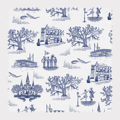 New Orleans Toile Fabric Fabric By The Yard / Cotton / Navy Katie Kime