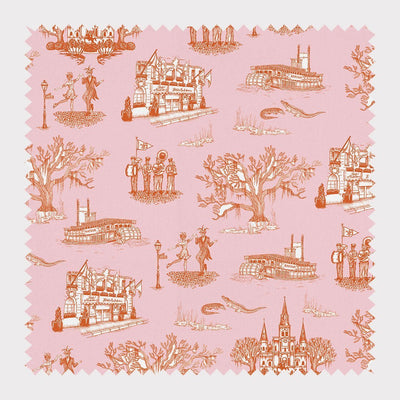 Fabric Cotton / Orange Pink / By The Yard New Orleans Toile Fabric Katie Kime