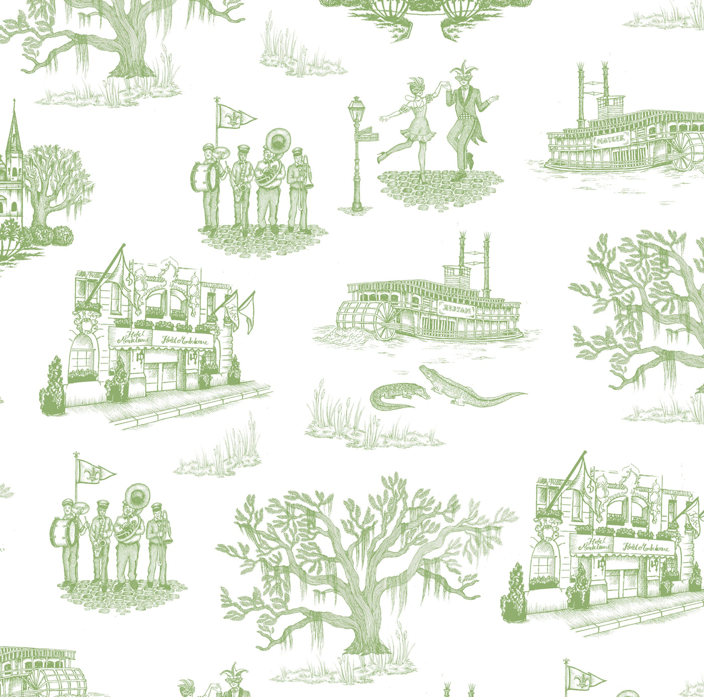 Wallpaper Green / Double Roll New Orleans Toile Wallpaper Katie Kime