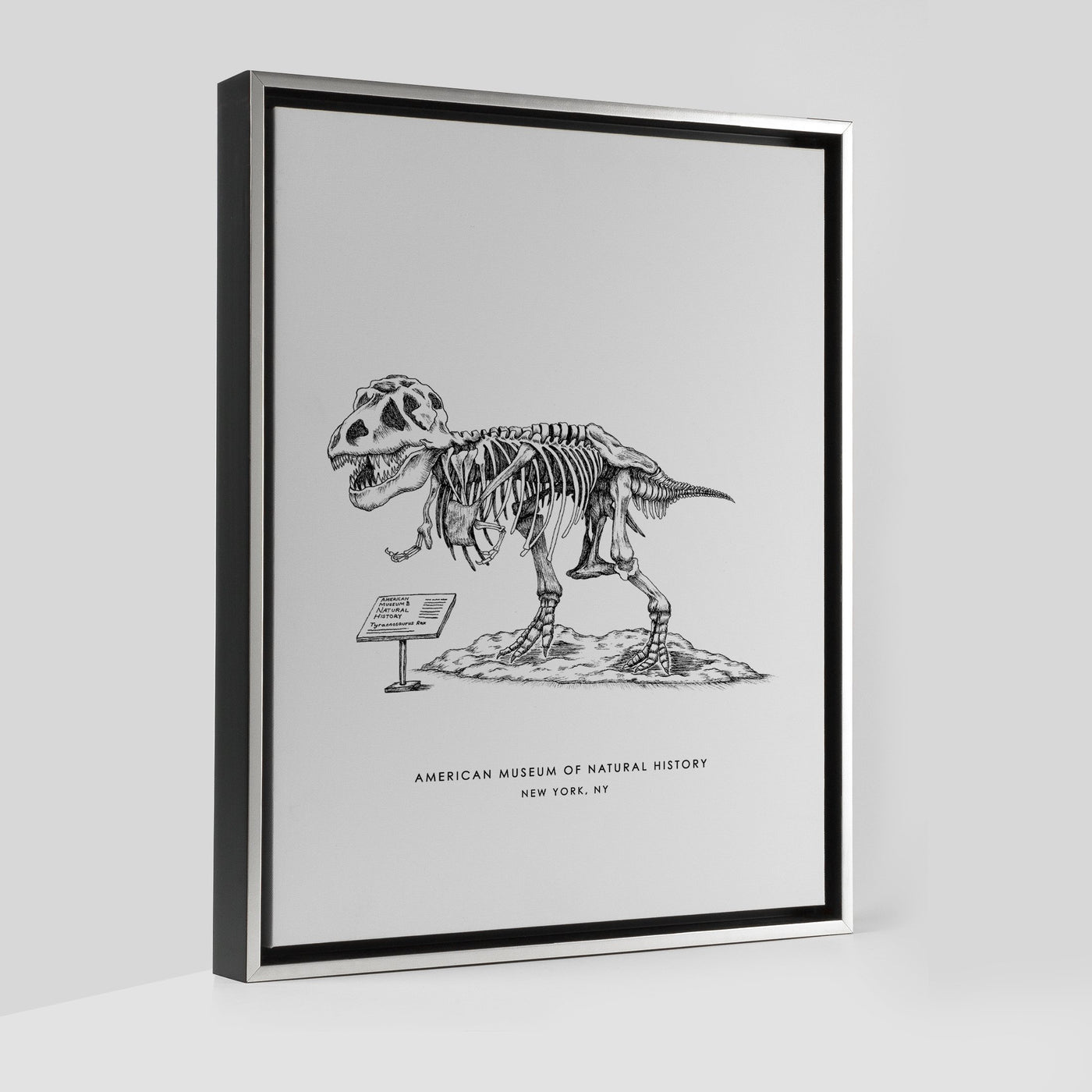New York Dinosaur Print Gallery Print Black Frame Canvas / 8x10 / Silver Frame Katie Kime