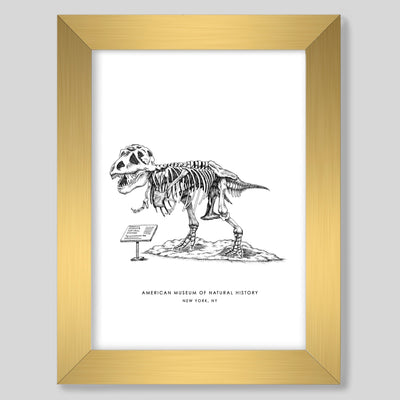 New York Dinosaur Print Gallery Print Black Print / 8x10 / Gold Frame Katie Kime