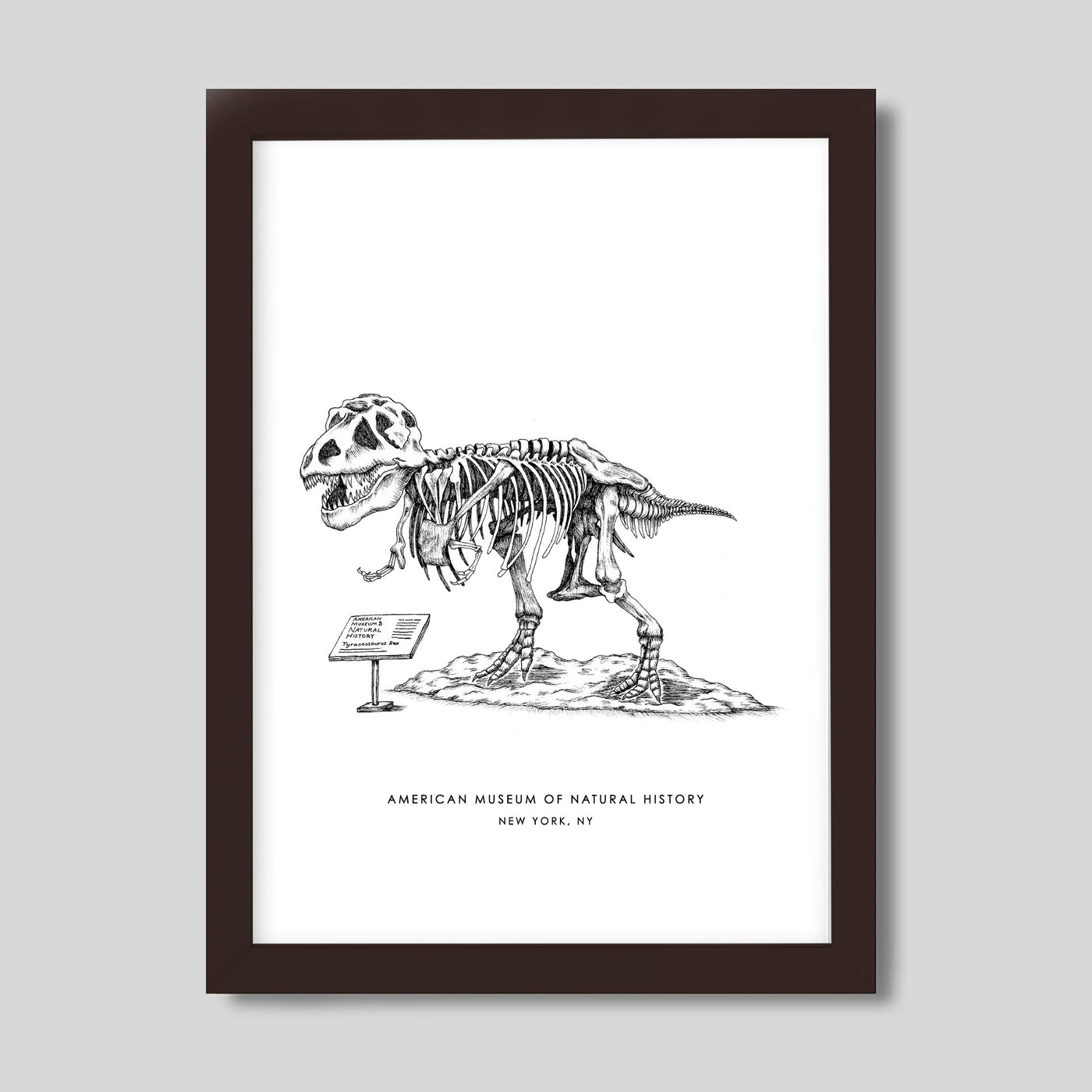 New York Dinosaur Print Gallery Print Black Print / 8x10 / Walnut Frame Katie Kime