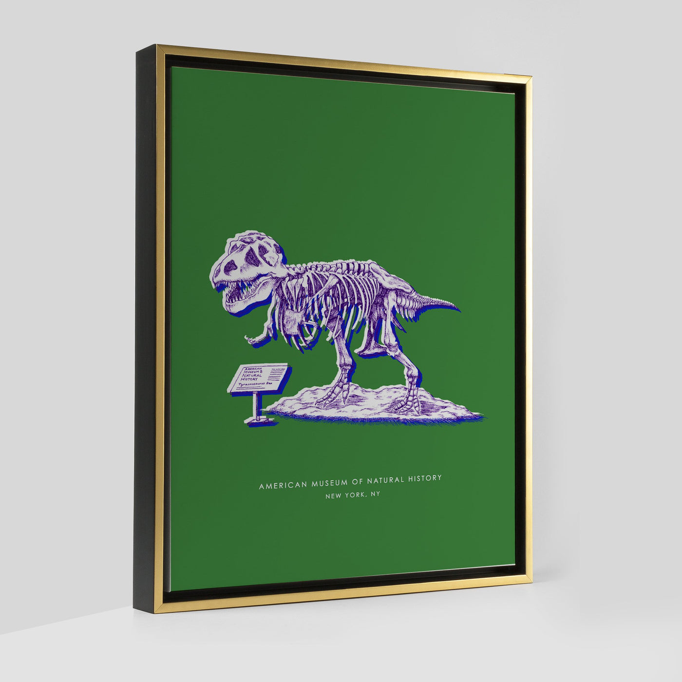 New York Dinosaur Print Gallery Print Green Canvas / 8x10 / Gold Frame Katie Kime