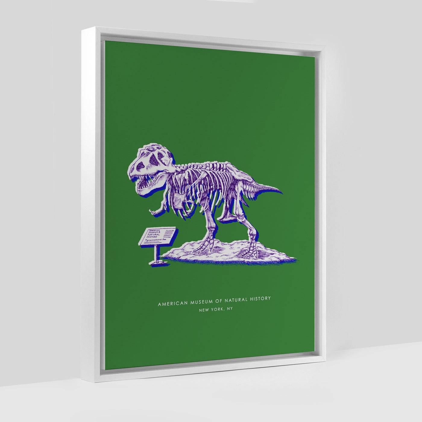 New York Dinosaur Print Gallery Print Green Canvas / 8x10 / White Frame Katie Kime
