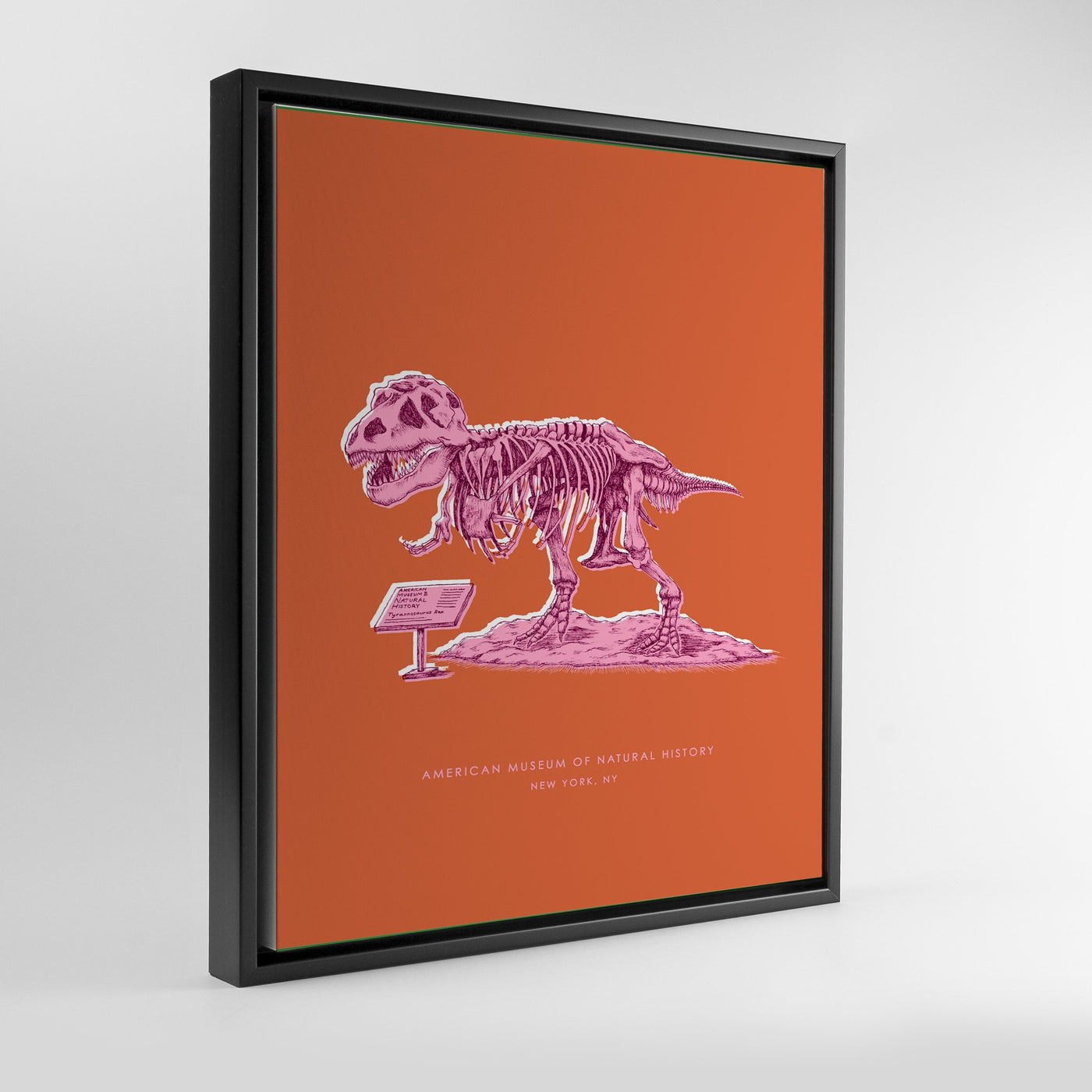 New York Dinosaur Print Gallery Print Orange Canvas / 8x10 / Black Frame Katie Kime