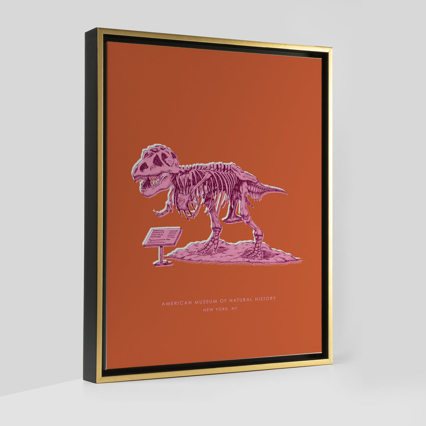 New York Dinosaur Print Gallery Print Orange Canvas / 8x10 / Gold Frame Katie Kime