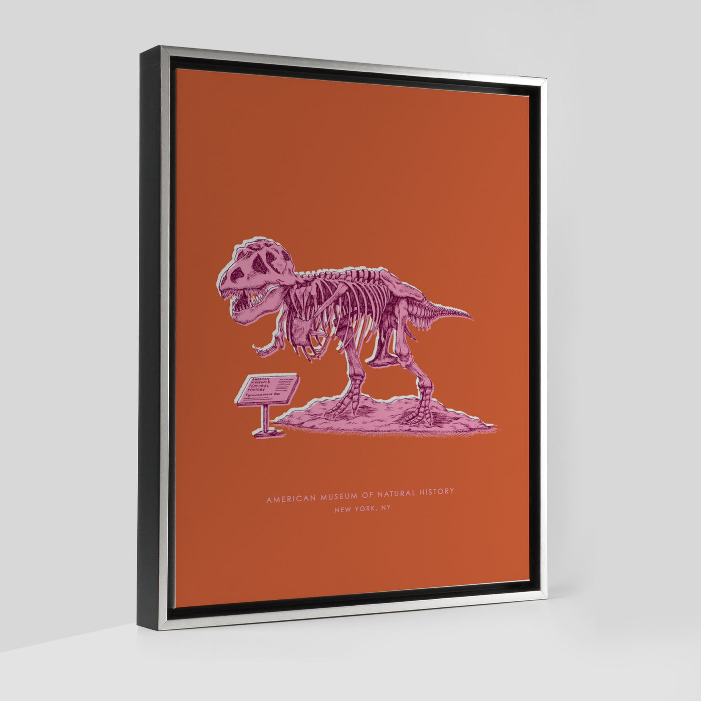 New York Dinosaur Print Gallery Print Orange Canvas / 8x10 / Silver Frame Katie Kime