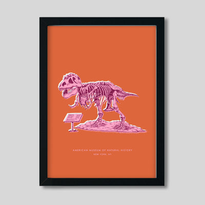 New York Dinosaur Print Gallery Print Orange Print / 8x10 / Black Frame Katie Kime
