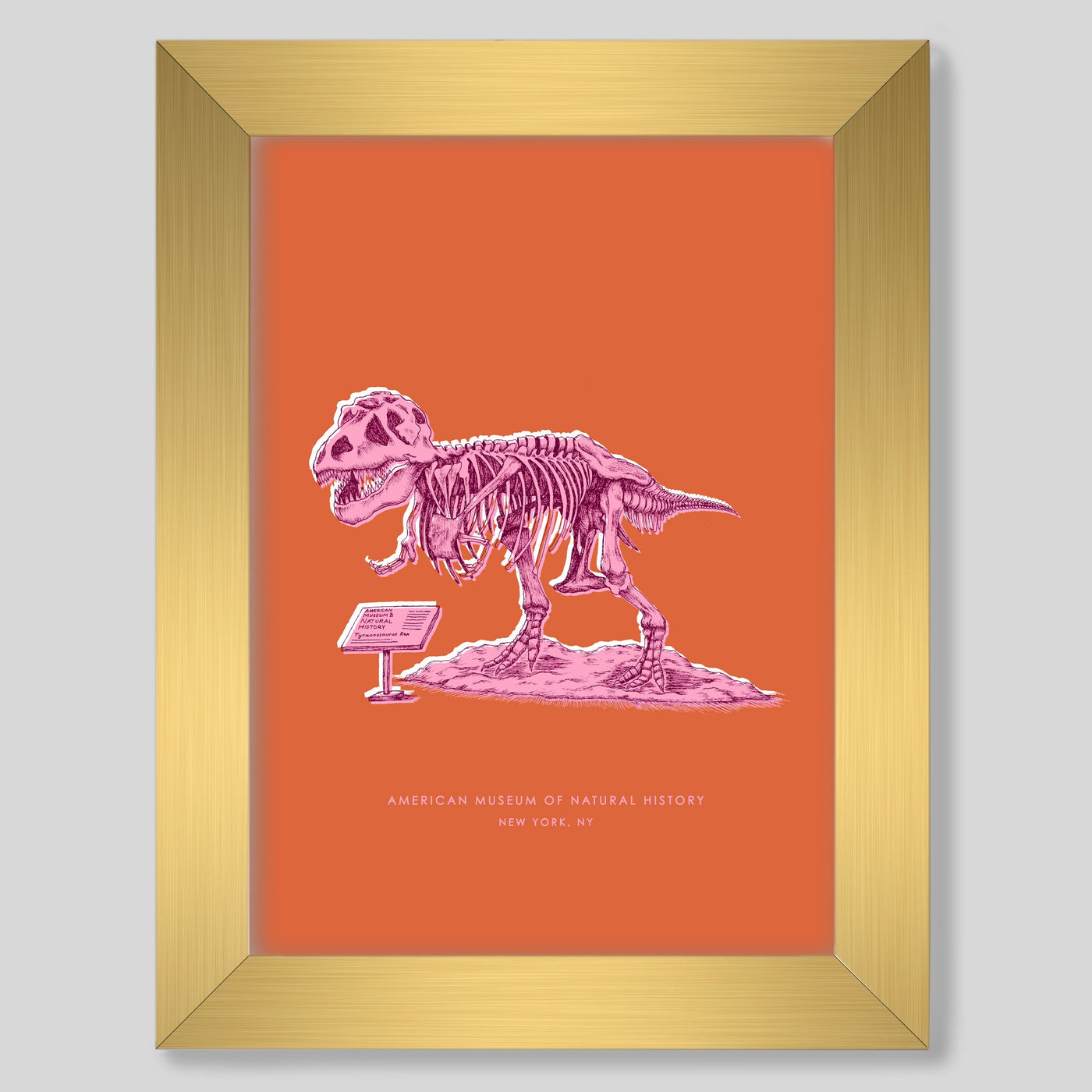 New York Dinosaur Print Gallery Print Orange Print / 8x10 / Gold Frame Katie Kime