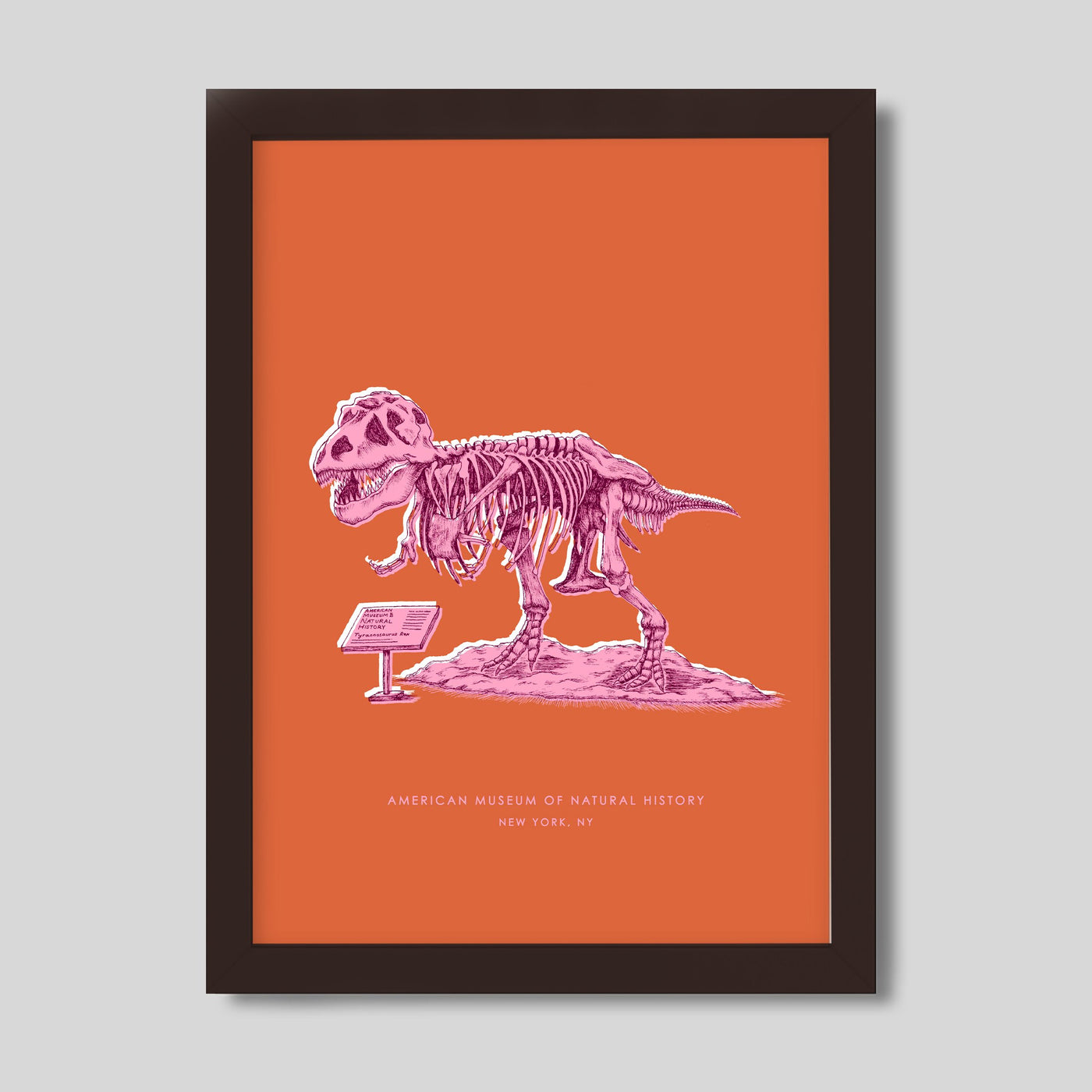 New York Dinosaur Print Gallery Print Orange Print / 8x10 / Walnut Frame Katie Kime