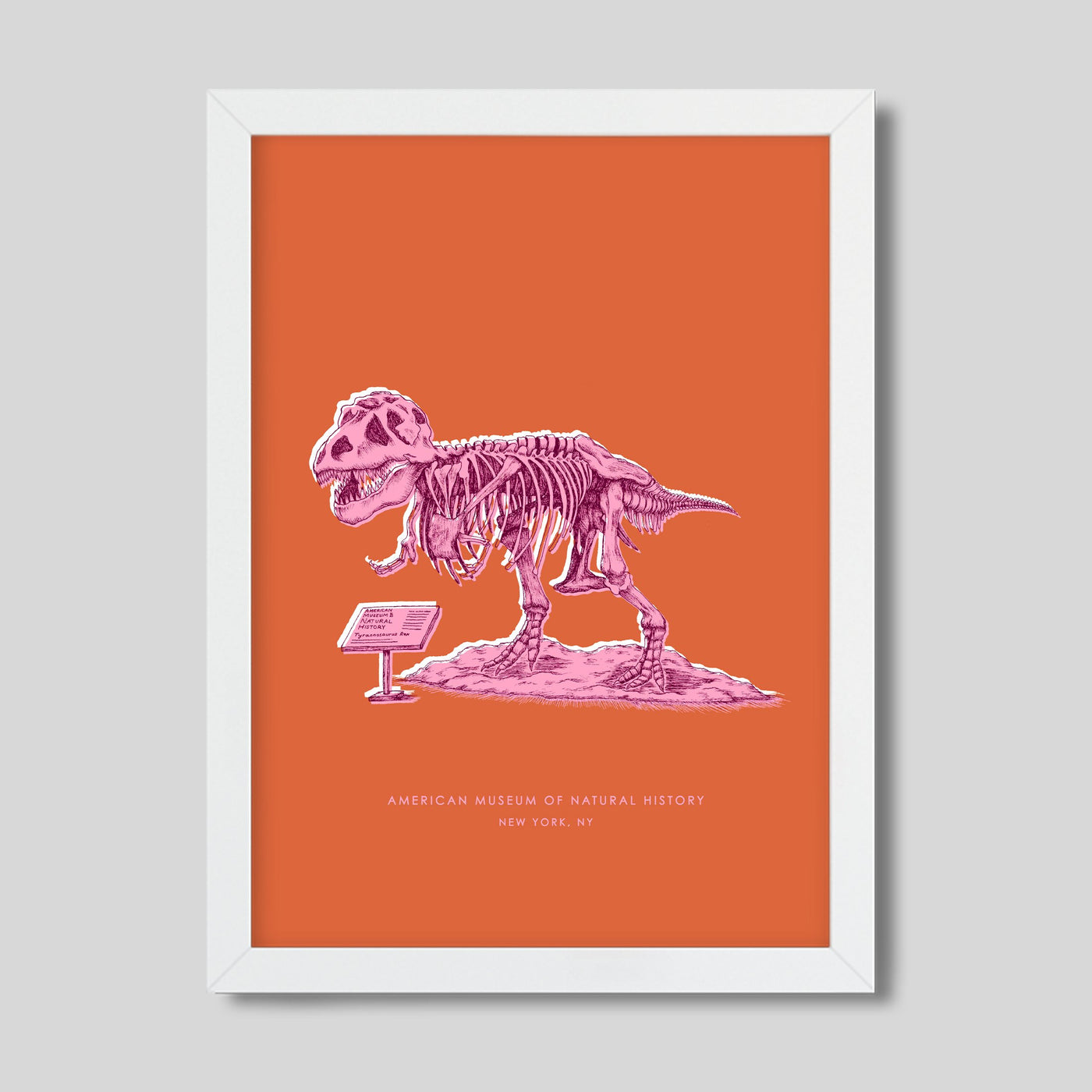 New York Dinosaur Print Gallery Print Orange Print / 8x10 / White Frame Katie Kime
