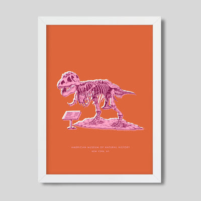 New York Dinosaur Print Gallery Print Orange Print / 8x10 / White Frame Katie Kime