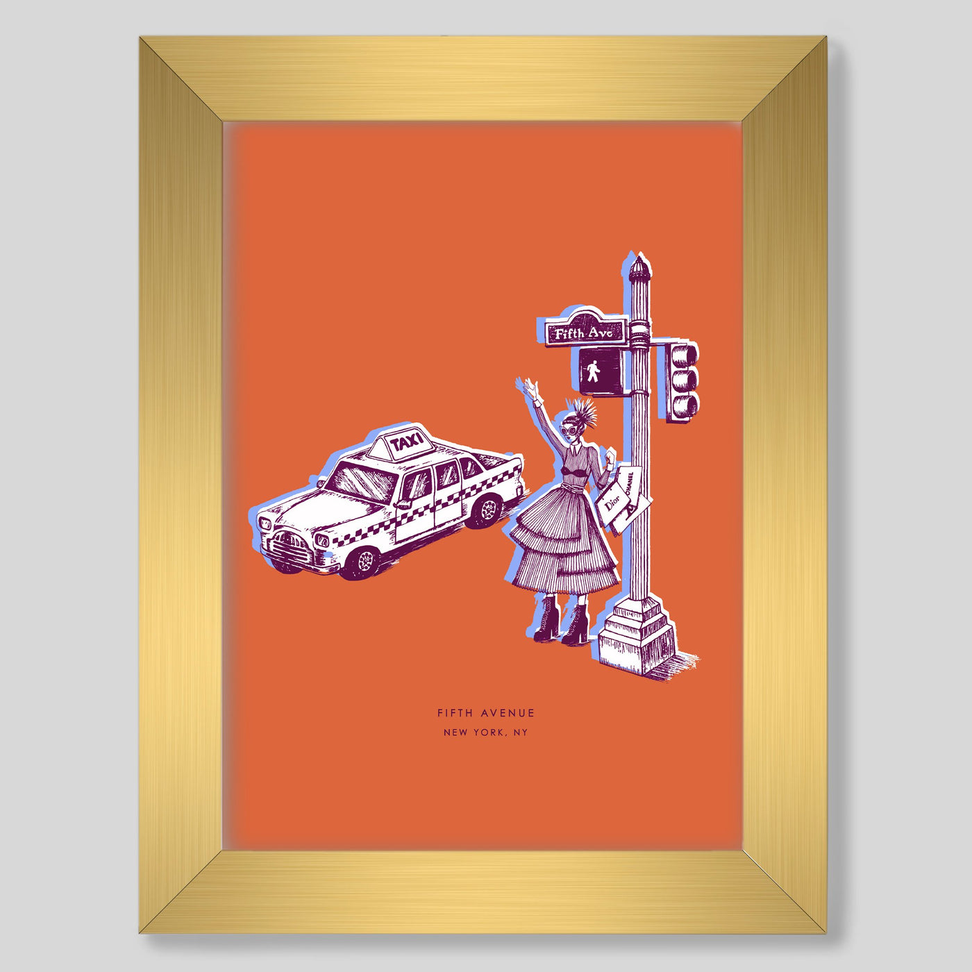 New York Fifth Avenue Print Gallery Print Orange Print / 8x10 / Gold Frame Katie Kime
