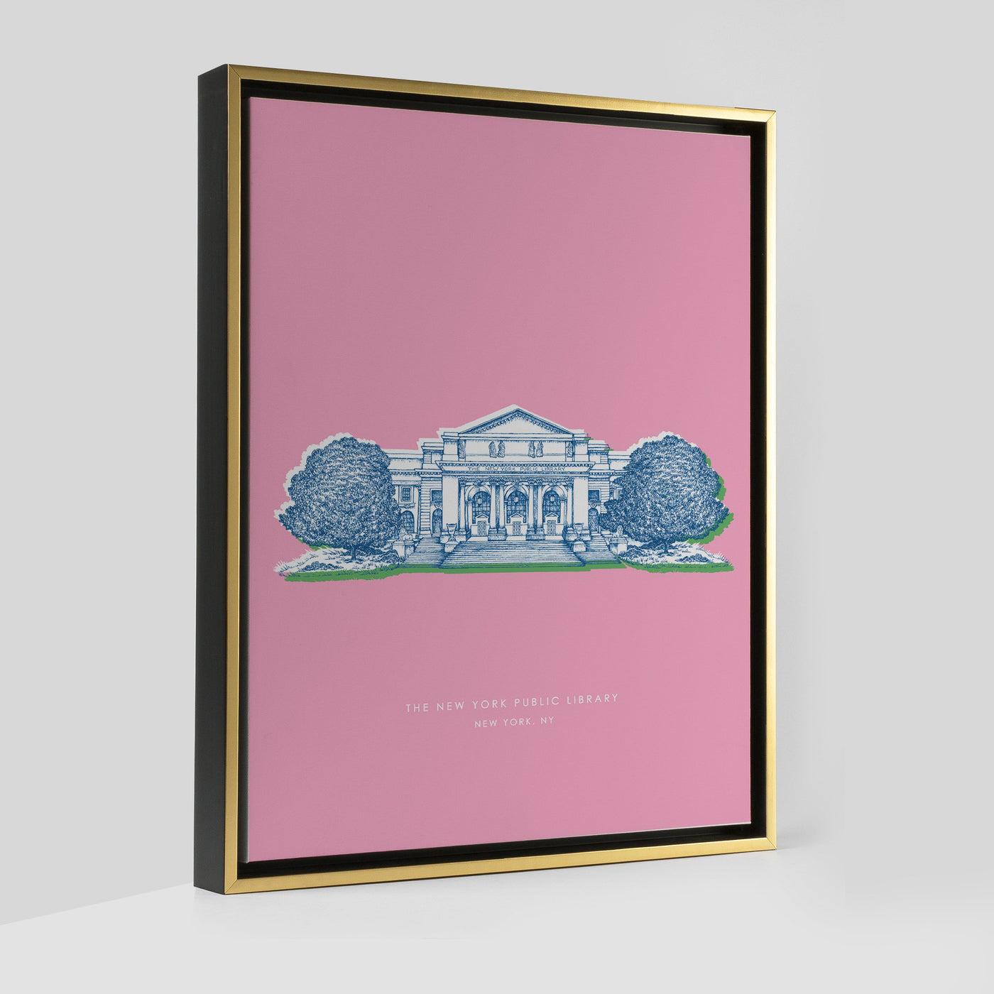 New York Library Print Gallery Print Pink Canvas / 8x10 / Gold Frame Katie Kime