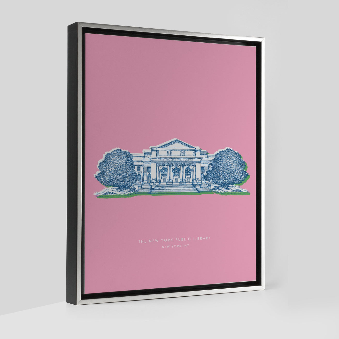 New York Library Print Gallery Print Pink Canvas / 8x10 / Silver Frame Katie Kime