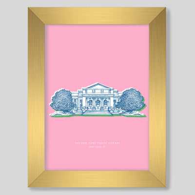 New York Library Print Gallery Print Pink Print / 8x10 / Gold Frame Katie Kime