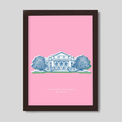 New York Library Print Gallery Print Pink Print / 8x10 / Walnut Frame Katie Kime