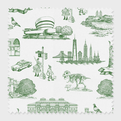 New York Toile Fabric Fabric By The Yard / Cotton / Green Katie Kime