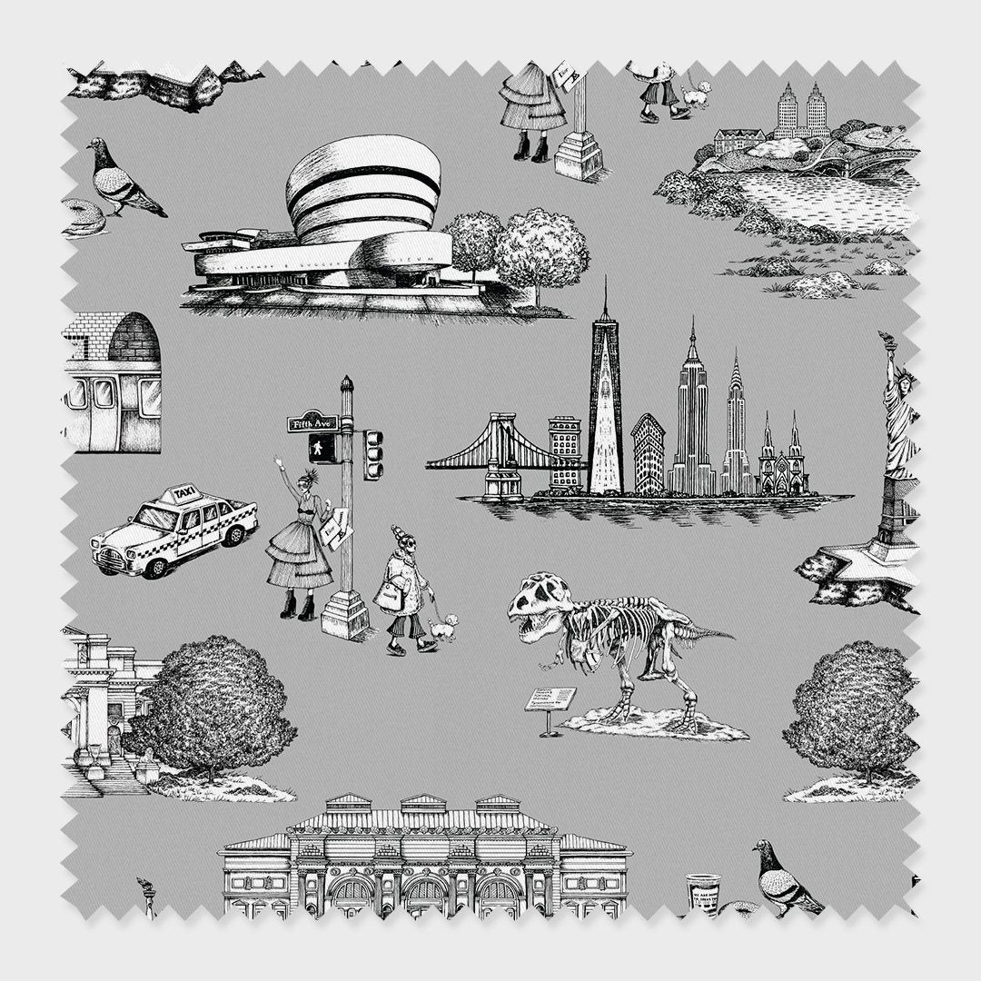 New York Toile Fabric Fabric By The Yard / Cotton / Grey Katie Kime