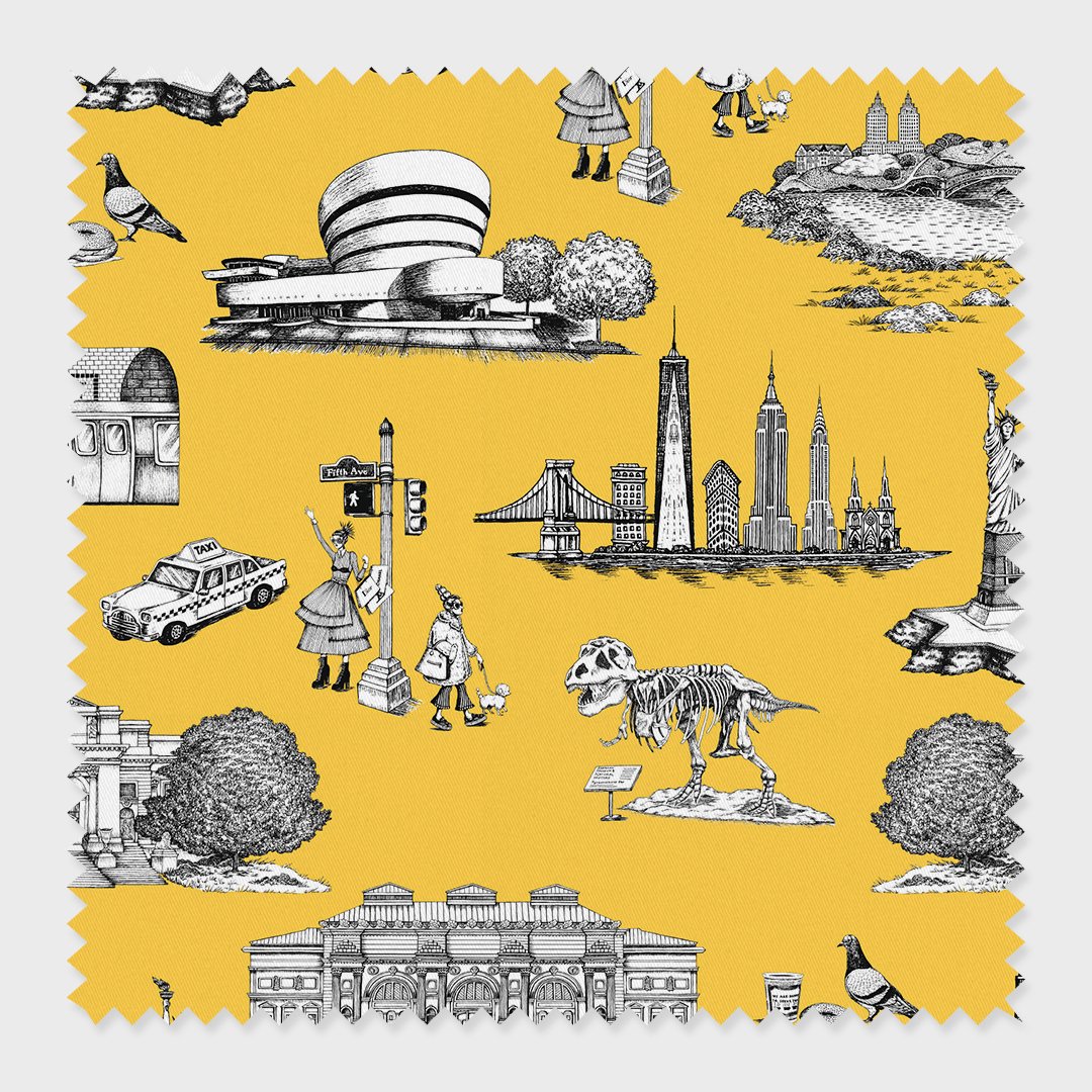 New York Toile Fabric Fabric By The Yard / Cotton / Yellow Katie Kime