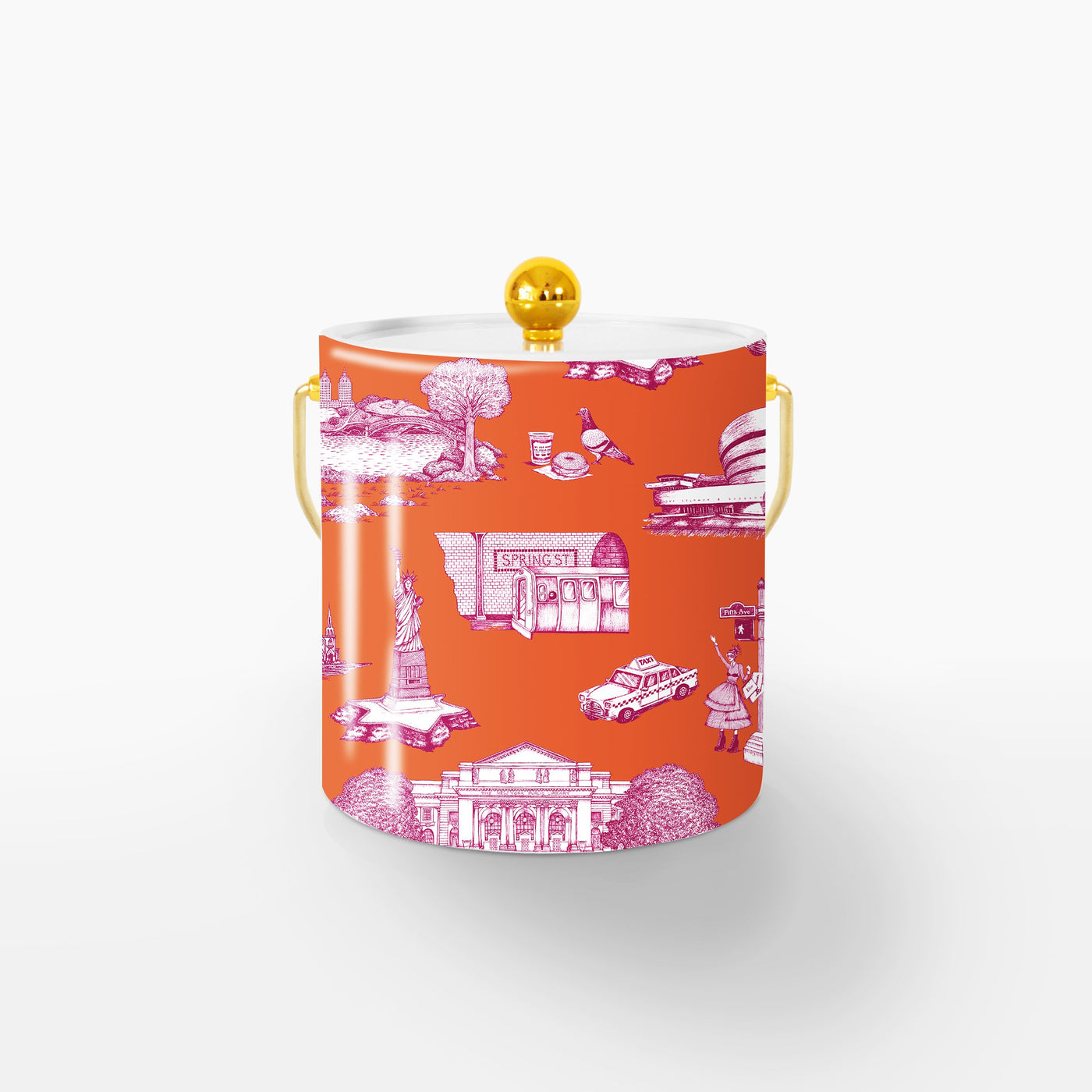 New York Toile Ice Bucket Ice Bucket Orange Magenta / Gold Katie Kime
