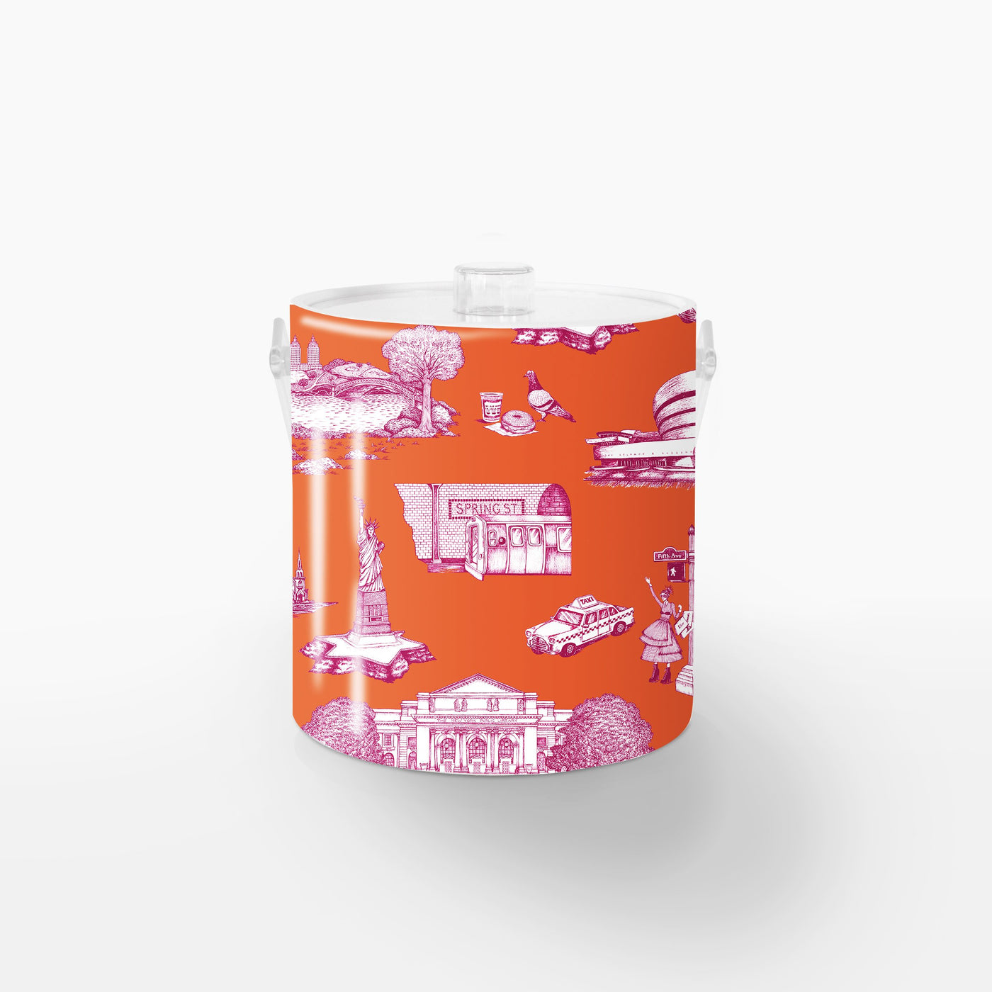 New York Toile Ice Bucket Ice Bucket Orange Magenta / Lucite Katie Kime