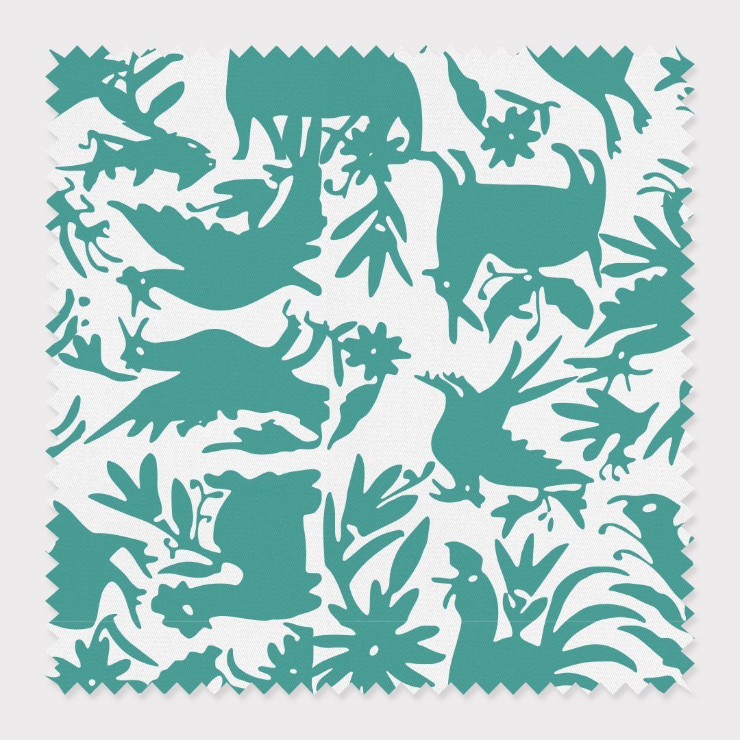 Fabric Cotton / Teal / By The Yard Otomi Fabric Katie Kime