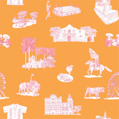 Peel & Stick Wallpaper Orange Pink / 24"x 48" San Antonio Toile Peel & Stick Wallpaper Katie Kime