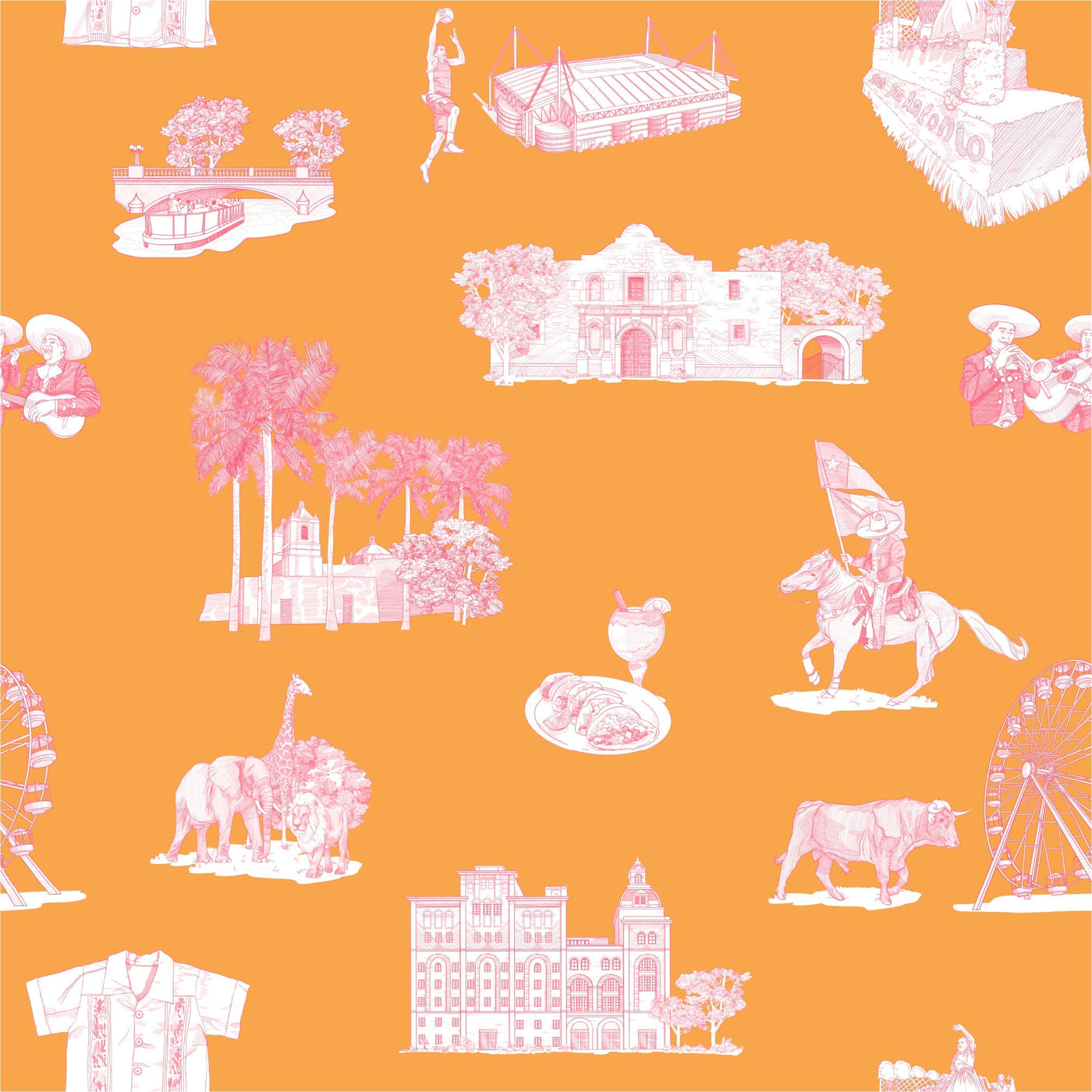 Wallpaper Double Roll / Orange Pink San Antonio Toile Wallpaper Katie Kime