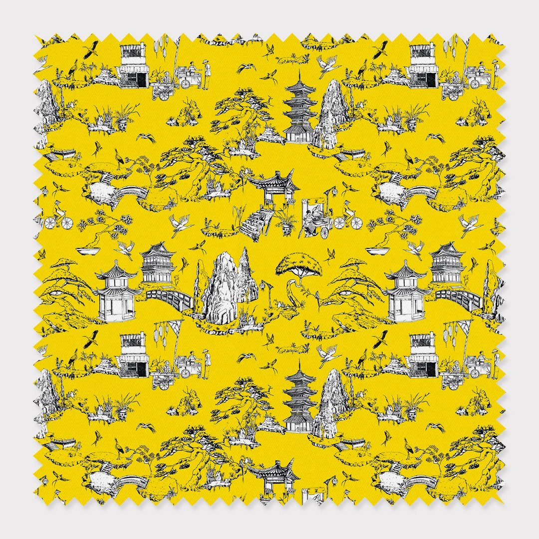 Shangri La Toile Fabric Fabric Cotton / Yellow / By The Yard Katie Kime