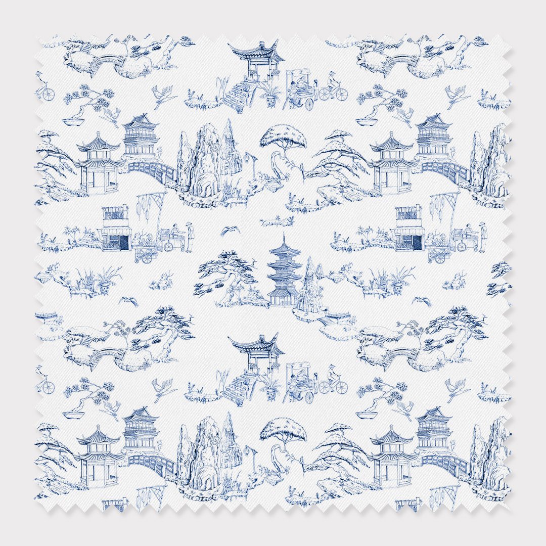Shangri La Toile Fabric Fabric Cotton / Navy / By The Yard Katie Kime
