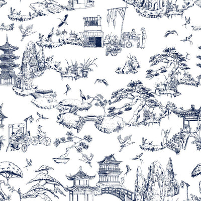 Shangri La Traditional Wallpaper Wallpaper Navy / Sample Katie Kime