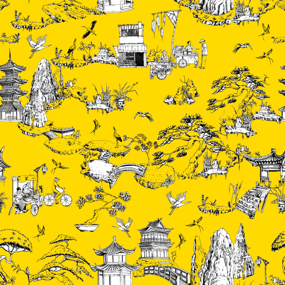 Shangri La Traditional Wallpaper Wallpaper Yellow / Double Roll Katie Kime
