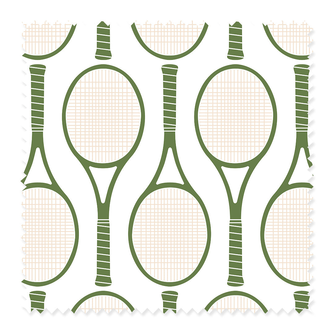 Fabric Cotton Twill / By The Yard / Green Tennis Racket Fabric Katie Kime